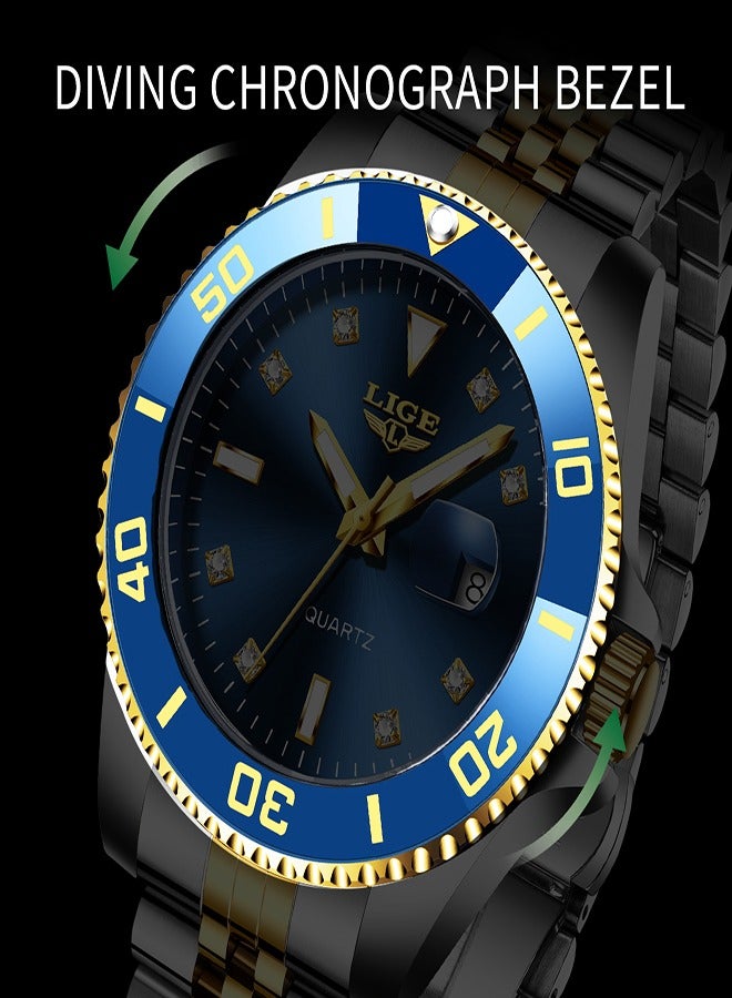 LIGE Men's Business Blue Dial Quartz Watches Luxurious and Elegant with Stainless Steel Band  - Image 5