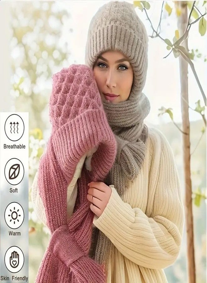 AARUX Women's Winter Knitted Cap with Scarf Set | Warm Woolen Beanie Hat with Muffler | Soft Ribbed Knit Hooded Scarf for Cold Weather, Stylish 2-in-1 Winter Headwear Cap with Scarf (MULTICOLOR) - Image 4