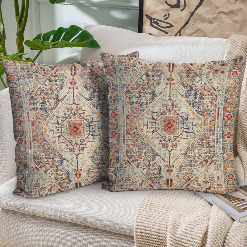 BUAEL Boho Throw Pillow Covers 24x24 inch Set of 2,Boho Vintage Carpet Pattern Antique Ethnic Decor Double Sided Pattern Cushion Cover Soft Pillow Case Living Sofa Room Bed Square Pillow Cover - Image 1