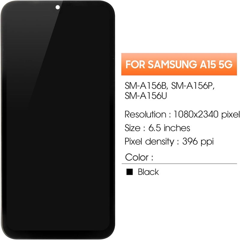 AGCUT INCELL for Samsung Galaxy A15 5G Screen Replacement for Samsung A15 5G LCD Display SM-A156U SM-A156P SM-A156W LCD Digitizer Screen Touch Assembly Black with Frame - Image 2