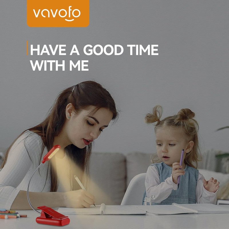 vavofo Rechargeable Book Light for Reading in Bed Kids, 7 LED Reading Light with 9-Level Warm Cool White Daylight, Eye Care Lamp with Power Indicator for Bookworms (Red) - Image 2