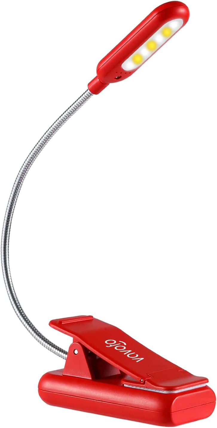 vavofo Rechargeable Book Light for Reading in Bed Kids, 7 LED Reading Light with 9-Level Warm Cool White Daylight, Eye Care Lamp with Power Indicator for Bookworms (Red) - Image 1