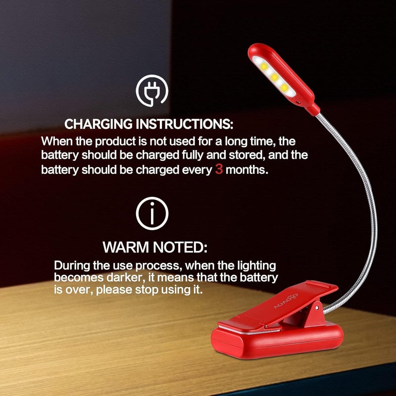 vavofo Rechargeable Book Light for Reading in Bed Kids, 7 LED Reading Light with 9-Level Warm Cool White Daylight, Eye Care Lamp with Power Indicator for Bookworms (Red) - Image 4