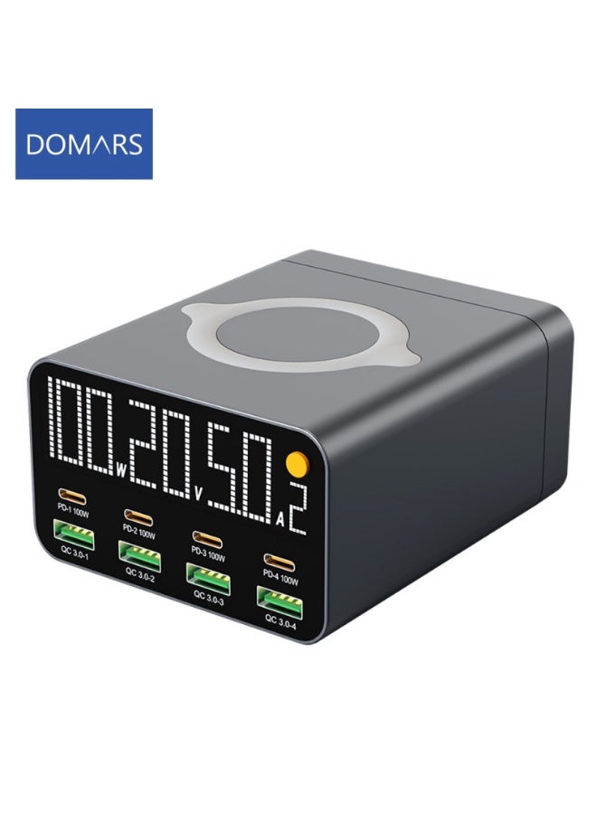 Domars 120W USB C Charger Block 4PD and 4QC3.0 Charging Station for Multiple Devices PD 100W Type C 15W Wireless Fast Charger Station Multi USBC Charging Hub for iPhone 17 16 15 Android - Image 1