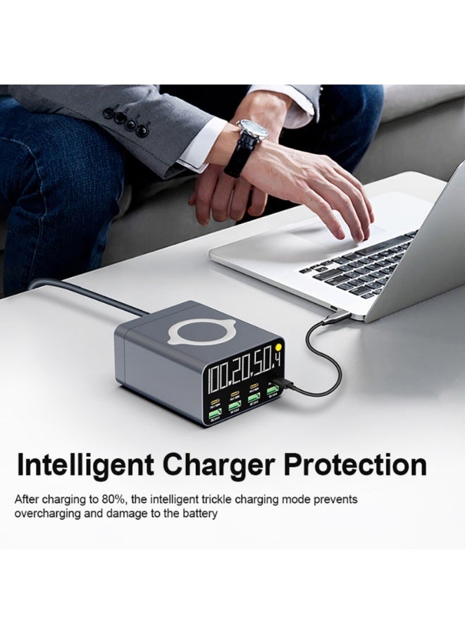 Domars 120W USB C Charger Block 4PD and 4QC3.0 Charging Station for Multiple Devices PD 100W Type C 15W Wireless Fast Charger Station Multi USBC Charging Hub for iPhone 17 16 15 Android - Image 3