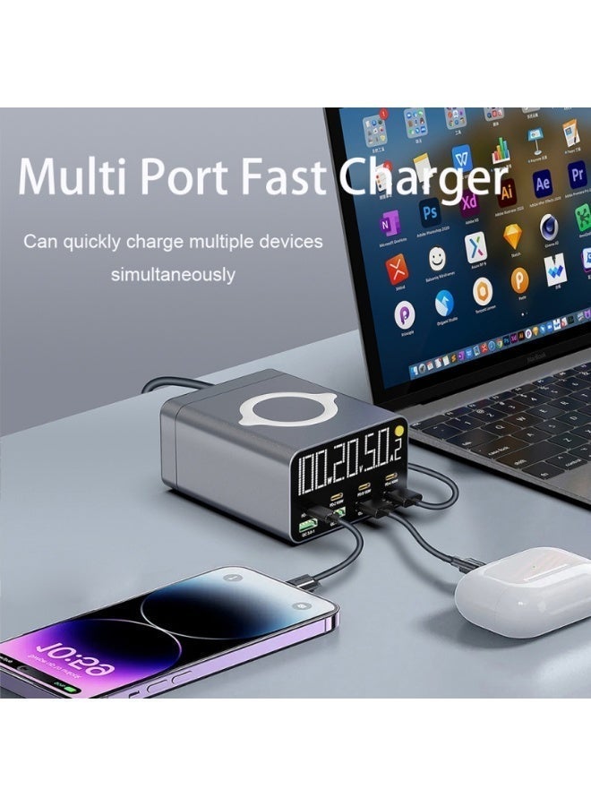 Domars 120W USB C Charger Block 4PD and 4QC3.0 Charging Station for Multiple Devices PD 100W Type C 15W Wireless Fast Charger Station Multi USBC Charging Hub for iPhone 17 16 15 Android - Image 2