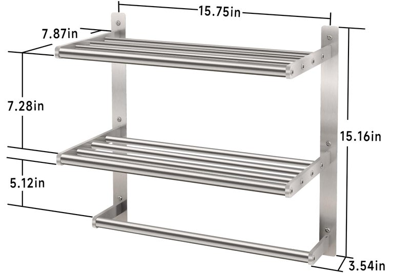 BETHOM Towel Shelf for Bathroom Wall Mounted, 3-Tier Hotel Style Towel Rack with Towel Bars, Brushed Nickel Towel Racks for Bathroom Lavatory, 16 Inch - Image 5