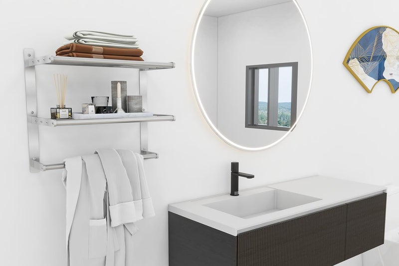 BETHOM Towel Shelf for Bathroom Wall Mounted, 3-Tier Hotel Style Towel Rack with Towel Bars, Brushed Nickel Towel Racks for Bathroom Lavatory, 16 Inch - Image 4