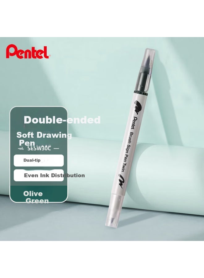 Pentel Sesw30C-T115E Dual Tip Brush Pen Olive Green - Image 1