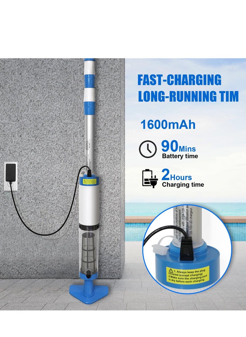 Upgraded 3 in 1 Cordless Rechargeable Pool Vacuum Handheld Pool Vacuum with Telescopic Pole for Deep Cleaning Over 100 Mins Running Time Deep Cleaning for above and In ground Pools Hot Tubs Spas
