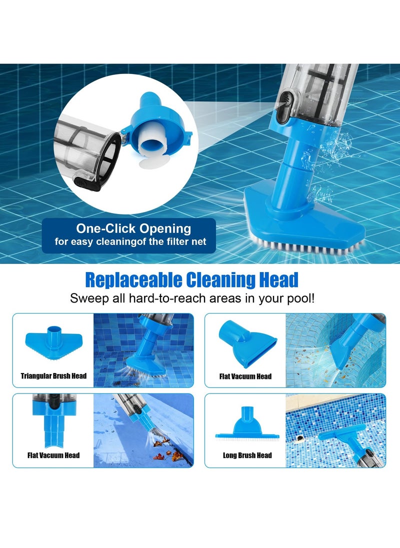 Upgraded 3 in 1 Cordless Rechargeable Pool Vacuum Handheld Pool Vacuum with Telescopic Pole for Deep Cleaning Over 100 Mins Running Time Deep Cleaning for above and In ground Pools Hot Tubs Spas