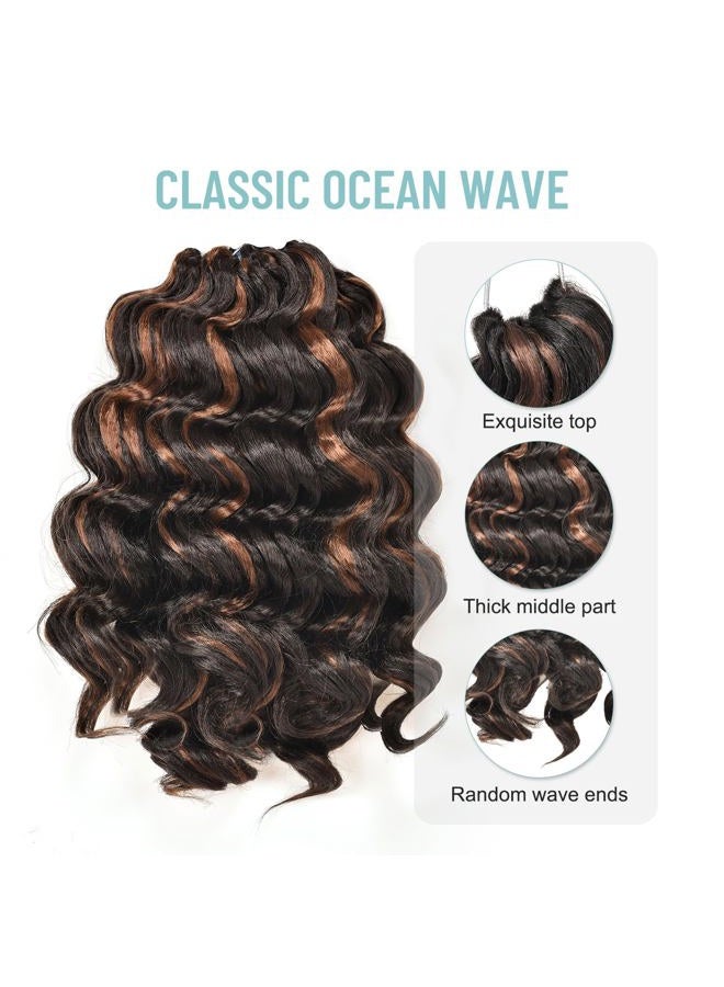 ToyoTree Ocean Wave Crochet Hair - 9 Inch 8packs Light Brown Mix Brown Crochet Braids, Synthetic Braiding Hair Extensions (9 inch, P4/30) - Image 3