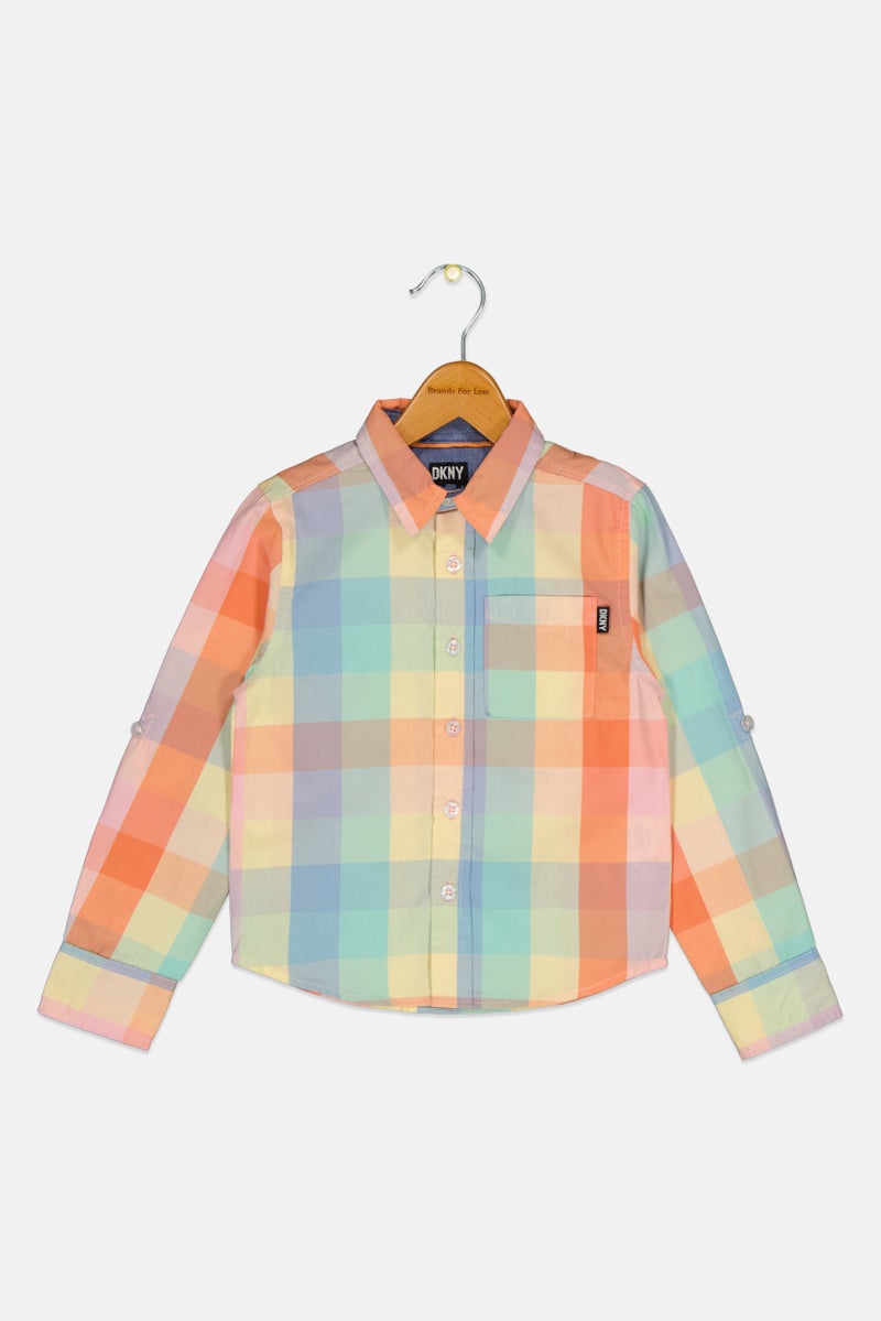 DKNY Kids Boy Checkered Long Sleeve Casual Shirt, Multicolor  - Image 1