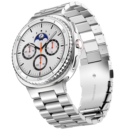 WINGLE Stainless Steel Bands for Galaxy Watch 8 Band Samsung Galaxy Watch 8 Classic Band 46mm 44mm 40mm Men Rugged Metal Strap Classy Elegant Casual Business Bracelet Galaxy Watch8/ 8 Classic, Silver - Image 1