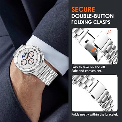 WINGLE Stainless Steel Bands for Galaxy Watch 8 Band Samsung Galaxy Watch 8 Classic Band 46mm 44mm 40mm Men Rugged Metal Strap Classy Elegant Casual Business Bracelet Galaxy Watch8/ 8 Classic, Silver - Image 5