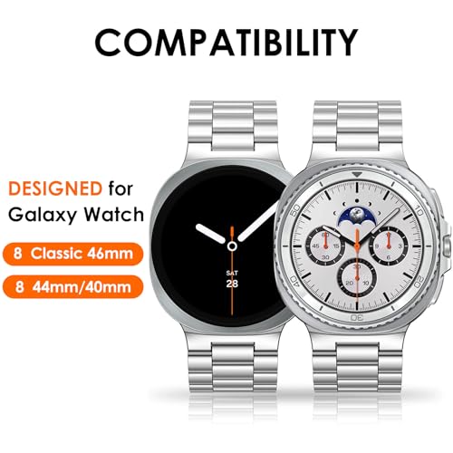 WINGLE Stainless Steel Bands for Galaxy Watch 8 Band Samsung Galaxy Watch 8 Classic Band 46mm 44mm 40mm Men Rugged Metal Strap Classy Elegant Casual Business Bracelet Galaxy Watch8/ 8 Classic, Silver - Image 2