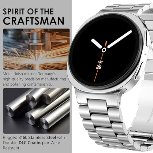 WINGLE Stainless Steel Bands for Galaxy Watch 8 Band Samsung Galaxy Watch 8 Classic Band 46mm 44mm 40mm Men Rugged Metal Strap Classy Elegant Casual Business Bracelet Galaxy Watch8/ 8 Classic, Silver - Image 3