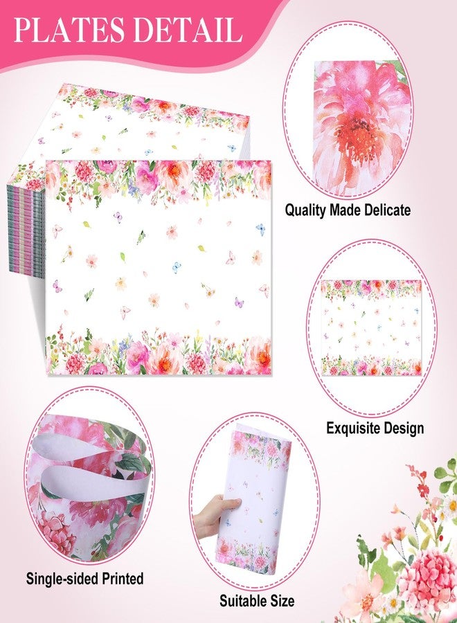 Moinchore 100 Pack Floral Paper Place Mats Pink Flower Disposable Placemat Spring Summer Decorative Paper Table Mats for Dinner Table Setting Bridal Shower Wedding Party Supplies, 10 x 14 Inch - Image 2