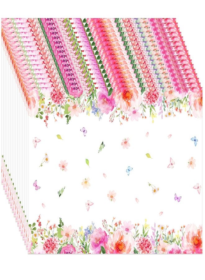Moinchore 100 Pack Floral Paper Place Mats Pink Flower Disposable Placemat Spring Summer Decorative Paper Table Mats for Dinner Table Setting Bridal Shower Wedding Party Supplies, 10 x 14 Inch - Image 1