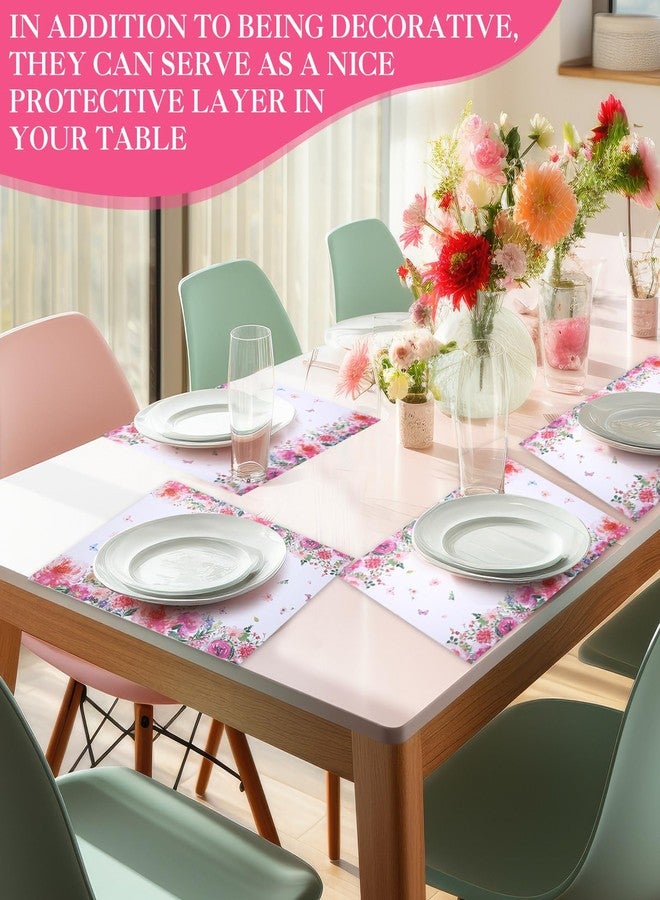 Moinchore 100 Pack Floral Paper Place Mats Pink Flower Disposable Placemat Spring Summer Decorative Paper Table Mats for Dinner Table Setting Bridal Shower Wedding Party Supplies, 10 x 14 Inch - Image 5