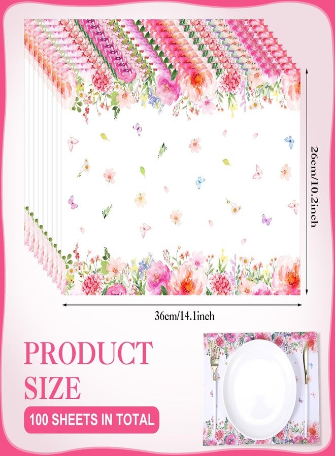 Moinchore 100 Pack Floral Paper Place Mats Pink Flower Disposable Placemat Spring Summer Decorative Paper Table Mats for Dinner Table Setting Bridal Shower Wedding Party Supplies, 10 x 14 Inch - Image 3