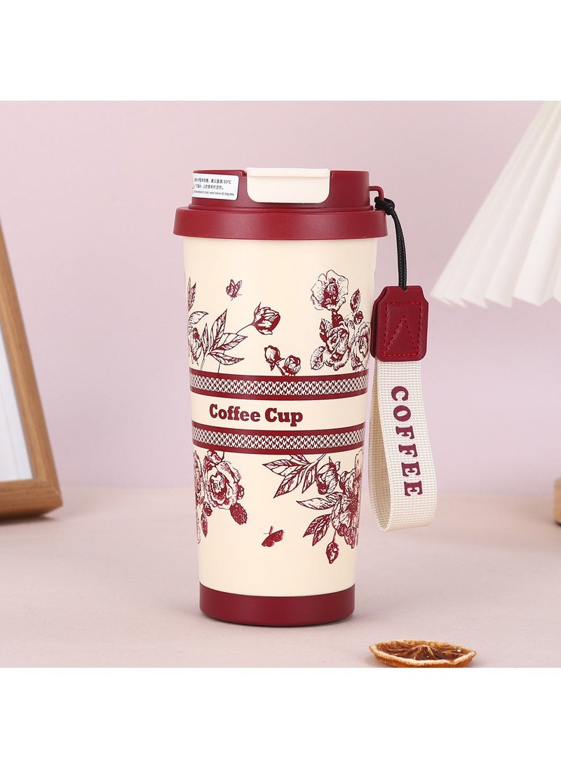 Hihonor 500ML/17oz Flower Insulation Mugs with Sealing Cap 316 Stainless Steel Vacuum Double Wall Insulation Bottle Insulation Bottle Milk Coffee Cup Business Travel Leisure Water Cup (Red) - Image 1