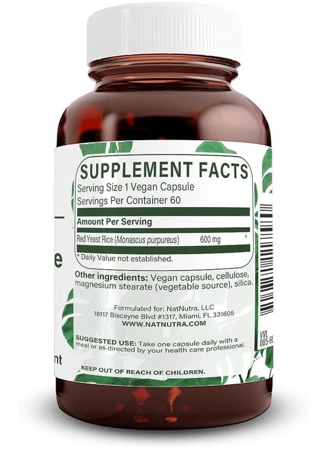 Natural Nutra Red Yeast Rice Extract, Cardiovascular Support, Helps Enhance Immunity, Helps Maintain Body Fats & Fluid Flow, Improve Digestion, Gluten Free Supplements, 600 mg, 60 Capsules (2 Pack)  - Image 2