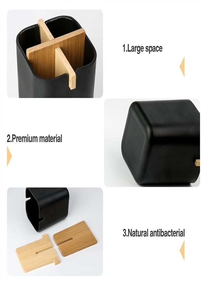 EXCEFORE, Bamboo Toothbrush Holder, ELECDON Multifunctional Electric Toothbrush Holder, Naturally Tough Eco Friendly Toothpaste Caddy Toothbrush Organizer Stand for Bathroom Vanity Countertops, Black - Image 4