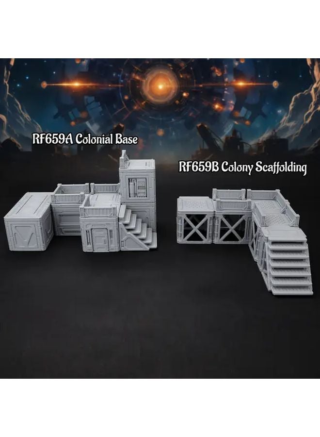 RF659B مجموعة مستعمرة سقالات خيال علمي لعبة أدوار تضاريس مجموعة وحدات البناء افعلها بنفسك عدة بلاستيك رمادي - Image 5