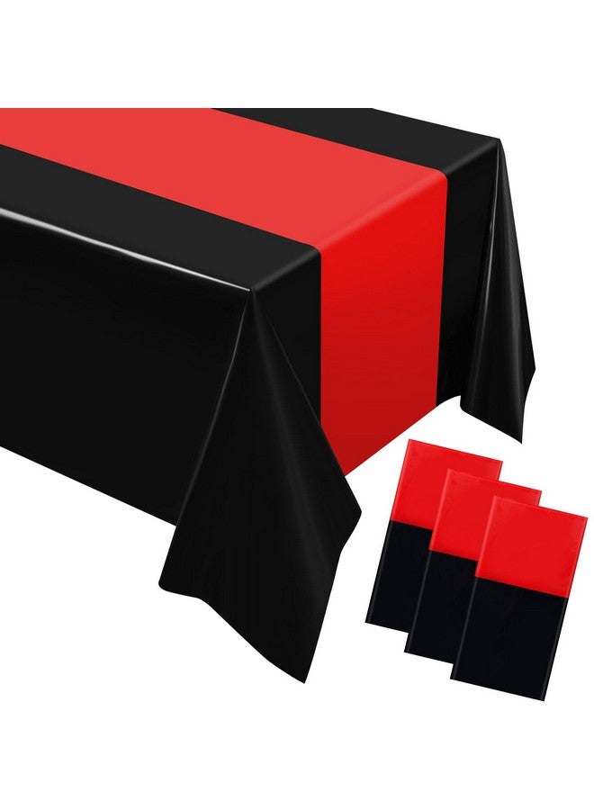 Oudain Christmas Disposable Plastic Tablecloths 54" x 108" for Rectangle Tables Cloths Waterproof Table Cover for Thanksgiving Day Wedding Birthdays Decoration(Black, Red,6 Pcs) - Image 1