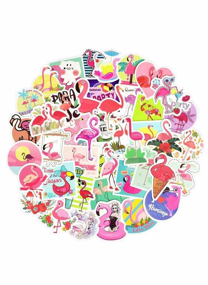 Excefore Waterproof Stickers Laptop Stickers 50 Pcs Fashion Laptop Decals lovely Aesthetic Vinyl Stickers for Water Bottles Skateboard Stickers DIY Stickers for Luggage Phone Case Logo for Books (Flamingo) - Image 1