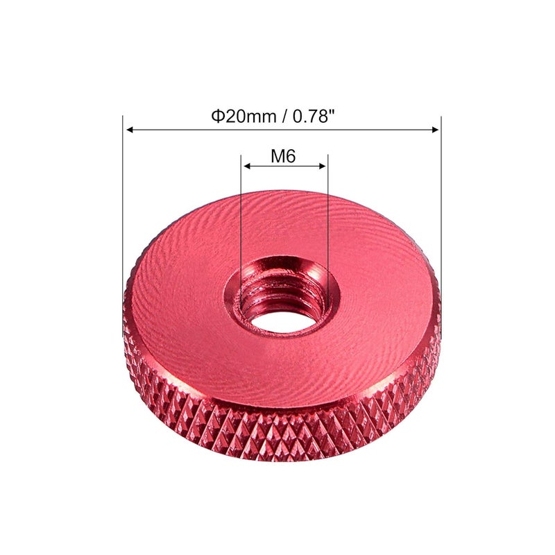 uxcell Flat Knurled Nut - M6 x 20mm x 5mm Thumb Nuts Lock Adjusting Nuts Aluminum Alloy Red 5Pcs - Image 2