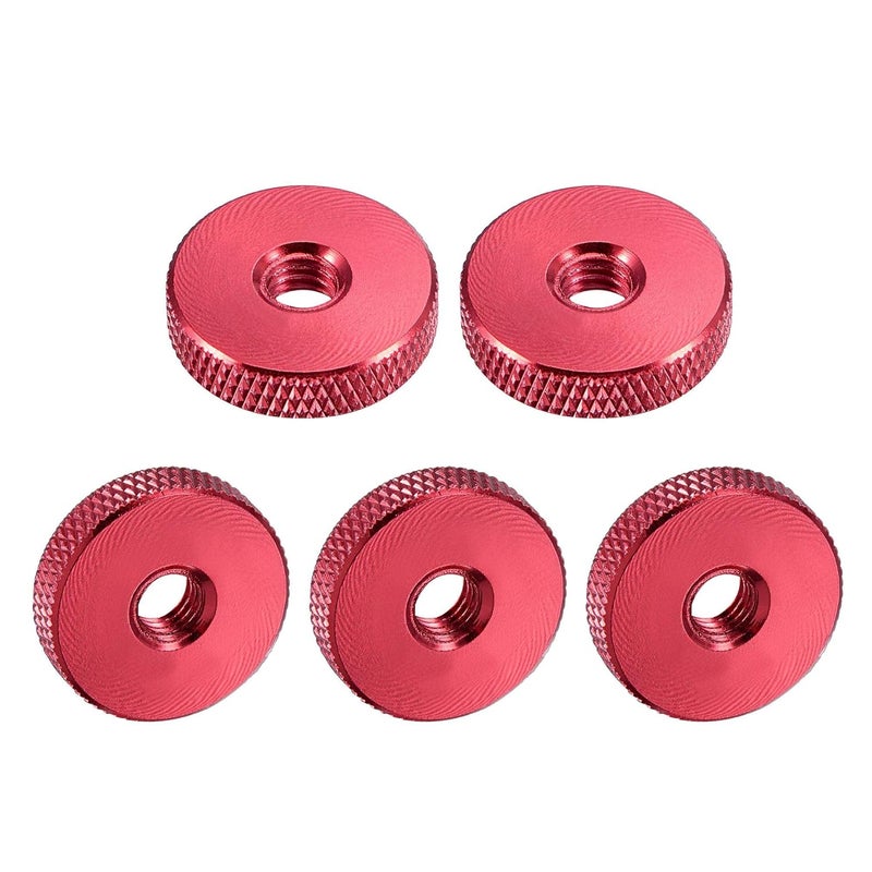 uxcell Flat Knurled Nut - M6 x 20mm x 5mm Thumb Nuts Lock Adjusting Nuts Aluminum Alloy Red 5Pcs - Image 1