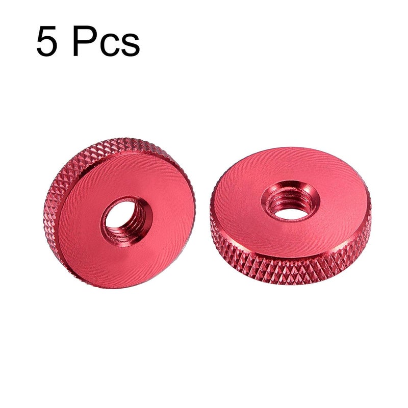 uxcell Flat Knurled Nut - M6 x 20mm x 5mm Thumb Nuts Lock Adjusting Nuts Aluminum Alloy Red 5Pcs - Image 3