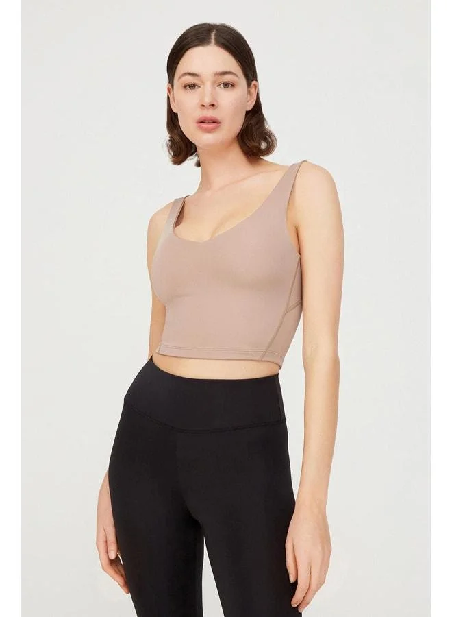 Los Ojos Beige V-Neck Light Support Padded Sports Bra