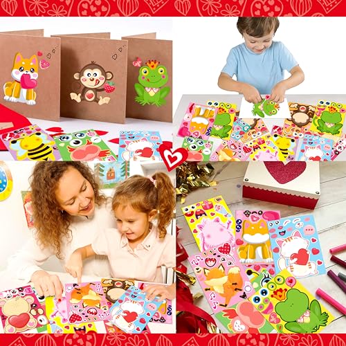 Moon Boat 70Sheets Valentines Stickers Crafts for Kids MakeADogCatMonsterBearFrog Face Sticker Valentines Day Gifts Goodie Bag Stuffer School Classroom Activity Games Party Favors Small Size - Image 5