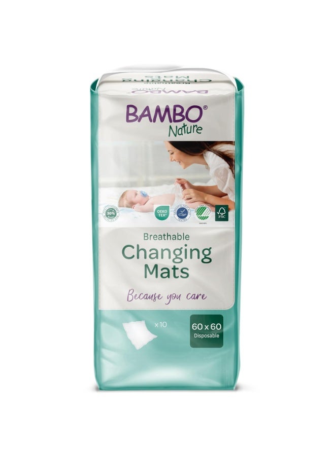 Bambo Nature Baby Disposable Changing Mats, Ultra Soft For Comfort, Ultra Absorbent, Bed Wetting Leakage Protection, Skin Friendly, Dermatologically Approved, Absorbs Up to 1300ml, 60x60cm, Pack of 10 - Image 1