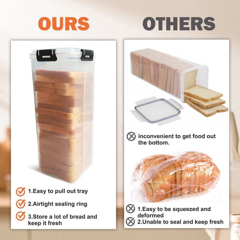 CZWL&HG Bread Storage Container with drawer Tray,Plastic Bread Box with Airtight Lid,Loaf Bread Keeper,Bread Holder for Homemade Bread,BPA Free - Image 5