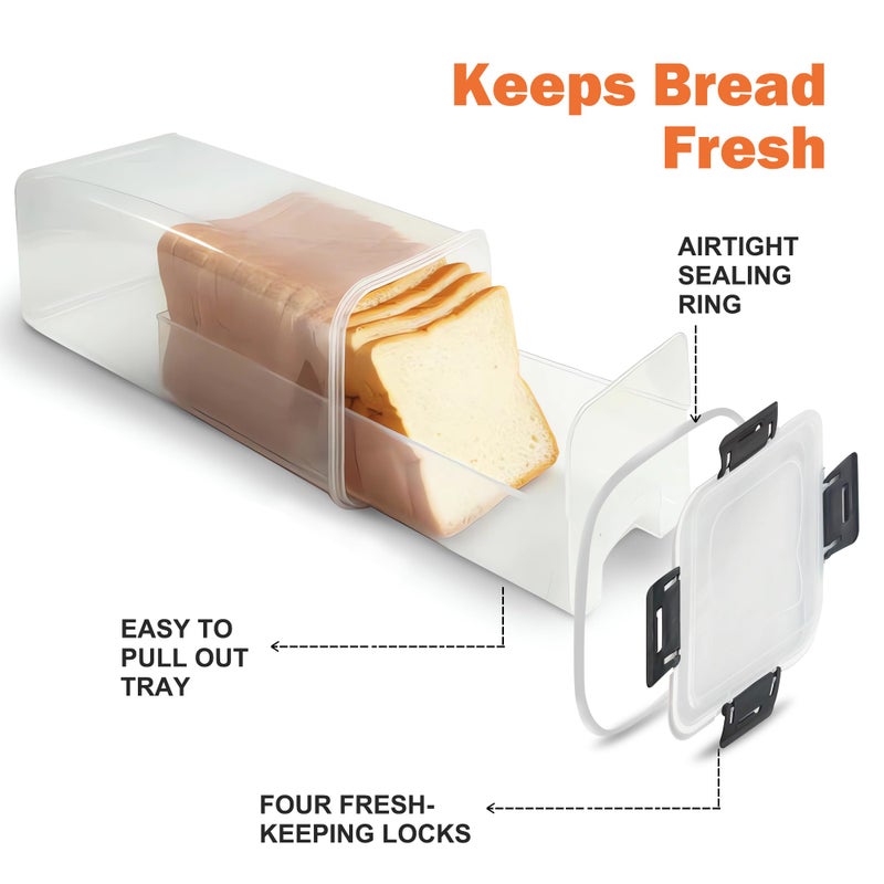 CZWL&HG Bread Storage Container with drawer Tray,Plastic Bread Box with Airtight Lid,Loaf Bread Keeper,Bread Holder for Homemade Bread,BPA Free - Image 2