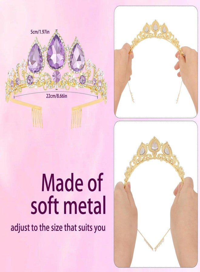 Semato Purple Princess Crown Halloween Cosplay Tiara Purple Crystal Crown for Party and Birthday Gifts - Image 2