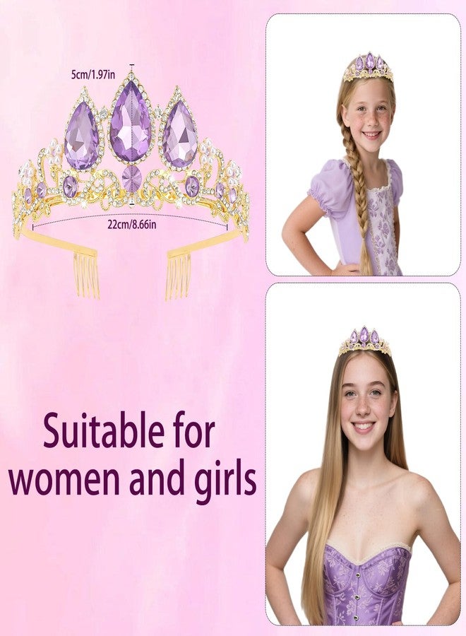 Semato Purple Princess Crown Halloween Cosplay Tiara Purple Crystal Crown for Party and Birthday Gifts - Image 3