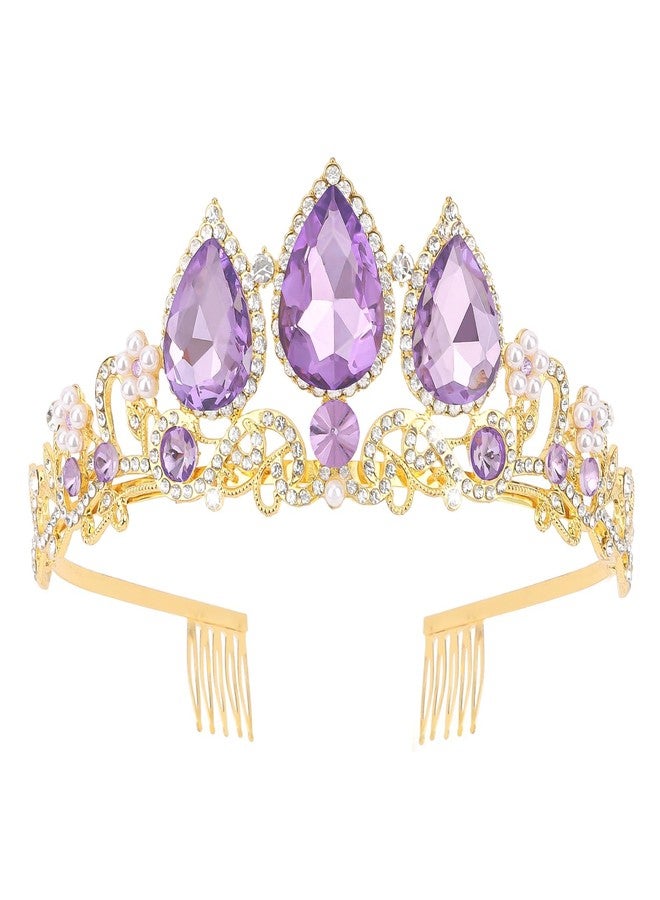 Semato Purple Princess Crown Halloween Cosplay Tiara Purple Crystal Crown for Party and Birthday Gifts - Image 1