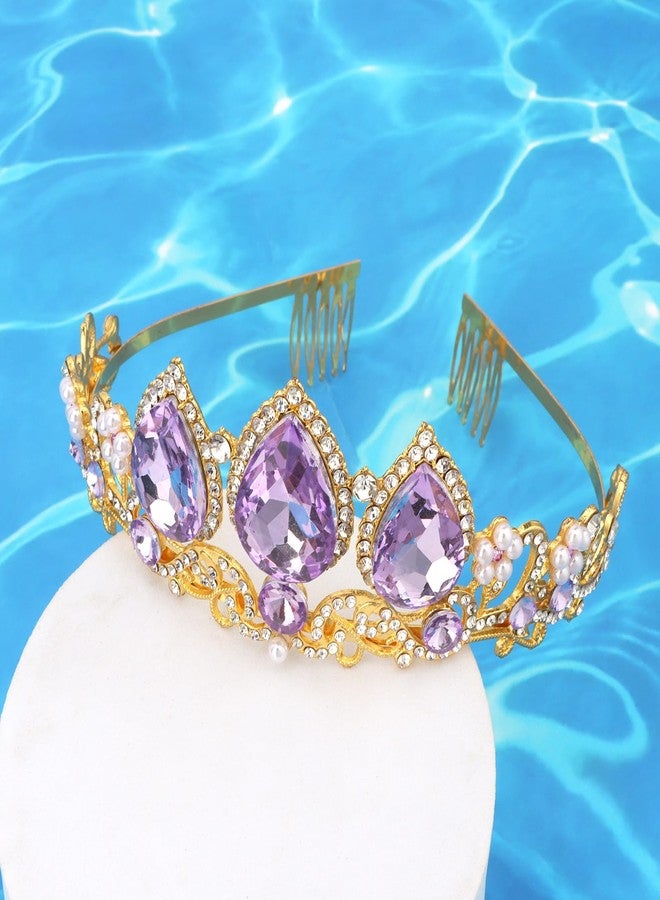 Semato Purple Princess Crown Halloween Cosplay Tiara Purple Crystal Crown for Party and Birthday Gifts - Image 5