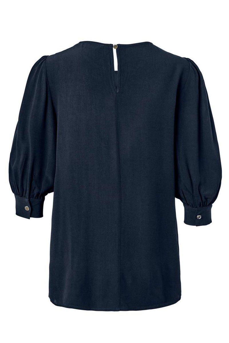 Tchibo Women Round Neck 3/4 Sleeve Solid Top, Navy Blue - Image 3