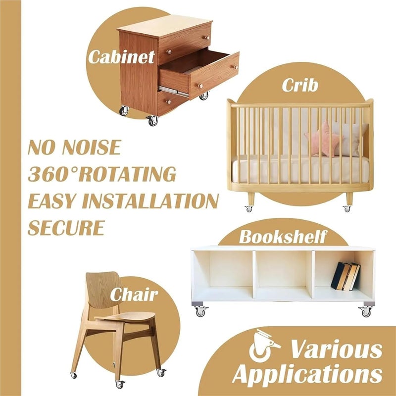 Universal Swivel Heavy Duty Furniture Casters 4Pcs 2 Inch Brake Silent Trolley Wheels - Image 5