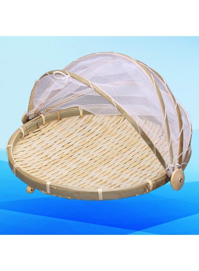 Food Food Serving Tent Basket Bug Proof Bamboo Weaving Basket Rustic Natural Woven Fruit Basket Bread Basket 35cm Tent - Image 2