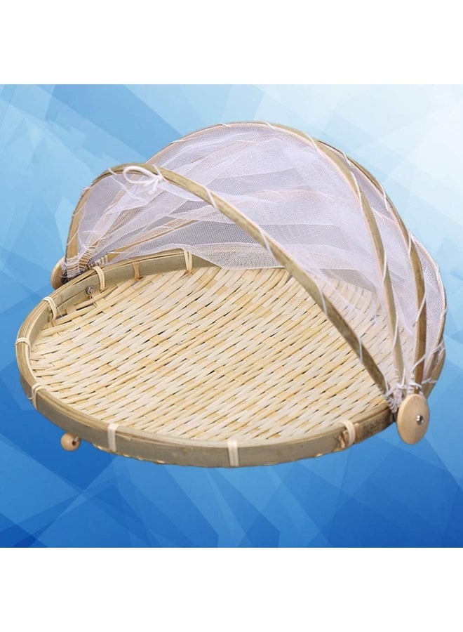 Food Food Serving Tent Basket Bug Proof Bamboo Weaving Basket Rustic Natural Woven Fruit Basket Bread Basket 35cm Tent - Image 3