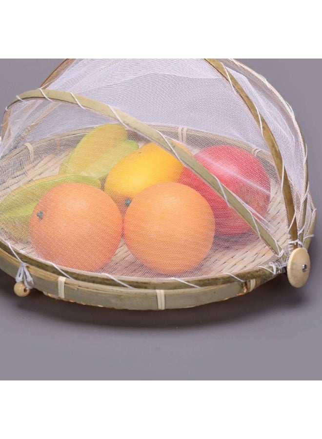 Food Food Serving Tent Basket Bug Proof Bamboo Weaving Basket Rustic Natural Woven Fruit Basket Bread Basket 35cm Tent - Image 4
