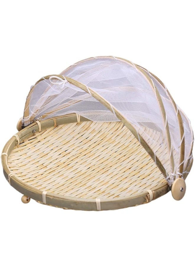Food Food Serving Tent Basket Bug Proof Bamboo Weaving Basket Rustic Natural Woven Fruit Basket Bread Basket 35cm Tent - Image 1