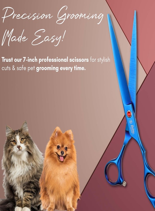 Beauté Secrets Hair Cutting Scissors 7 Inches Professional Dog Cat Grooming Shears with Round Blunt Tip Stainless Steel, Dog Curved Scissors for Grooming Cats Dogs Grooming Tools, Blue (Straight) - Image 2